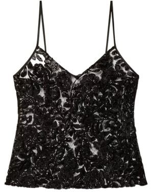 Golden Goose Floral Seqin Embellished V-Neck Top - Black