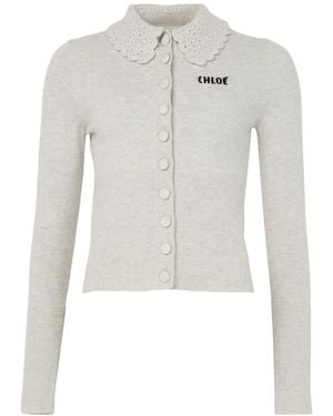 Chloé Cardigan With Logo On Chest - White