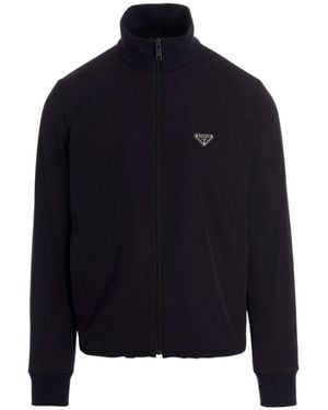 Prada Stretch Technical Fabric Zipper Sweatshirt - Blue