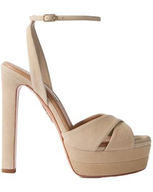 Aquazzura Divine Plateau 130 Suede Platform Sandals - White