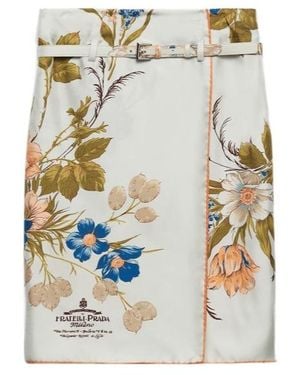 Prada Floral-Printed Belted Midi Skirt - Metallic