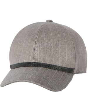 Brunello Cucinelli Sparkling Virgin-Wool Pinstripe Baseball Cap With Shiny Band - Gray