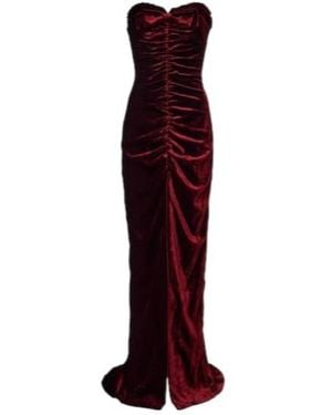 Alessandra Rich Bow-Knot Pleated Velvet Dress - Red