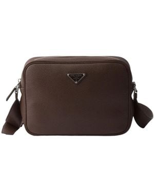Prada Logo Plaque Zipped Crossbody Bag - Brown