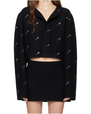 Rier City Crop Flowers Walker Wool Long-Sleeve Casual Jacket - Black