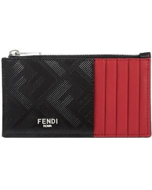 Fendi Ff-Pattern Zip Cardholder - Red