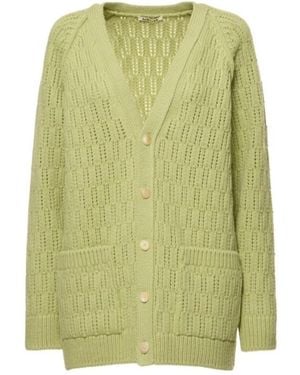AURALEE Ribbed Knit Long-Sleeved Wool Cardigan - Green