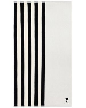 Ami Paris Ami Logo Detailed Striped Towel - White