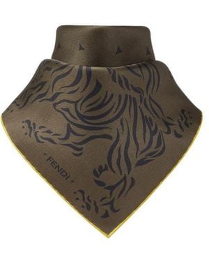 Fendi Silk Foulard With Tiger Print - Multicolour