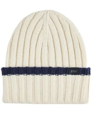 Fay Ribbed-Knit Stripe Beanie Hat - White