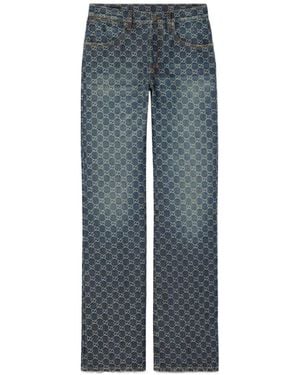 Gucci Gg Cotton Denim Jacquard Trousers - Blue