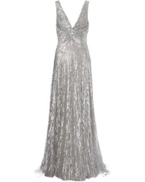 Monique Lhuillier Sequined Tulle Gown - Gray