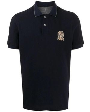 Brunello Cucinelli Logo Embroidered Polo Shirt - Black