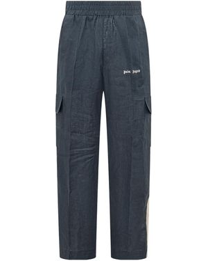 Palm Angels Logo Detailed Cargo Trousers - Blue