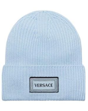 Versace Logo Patch Beanie - Blue