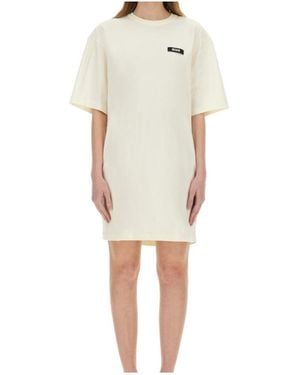 MSGM Logo Patch Drawstring Dress - Natural