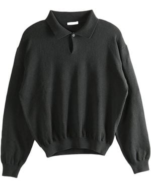 The Row Long-Sleeved Knitted Polo Sweater - Black