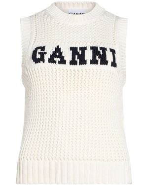Ganni Minimalist Solidcolor Sleeveless Knit Top - White
