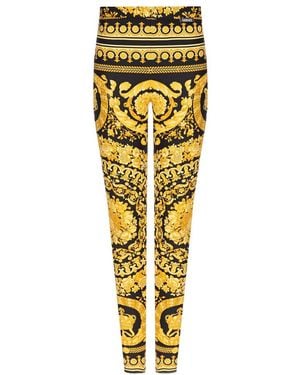 Versace Barocco-Printed High Waist Leggings - Metallic