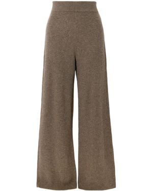 LeKasha Banvir Ribbed Organic Cashmere Wide-Leg Trousers - Brown