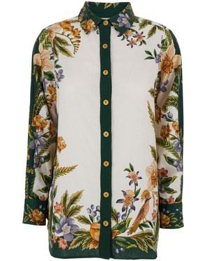 FARM Rio Botanical Print Button-Down Top - Green