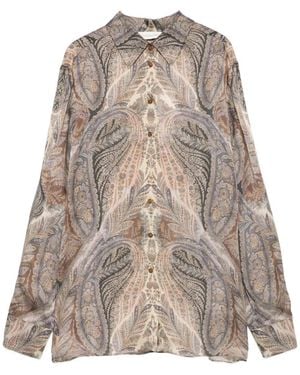 Zimmermann Paisley-Print Front-Button Shirt - Brown
