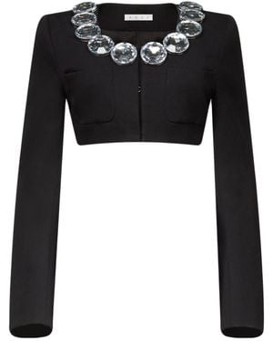 Area Crystal-Embellished Cropped Wool Jacket - Black