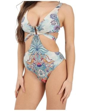 Just Cavalli Tiger-Print Cut-Out Swimsuit - Blue