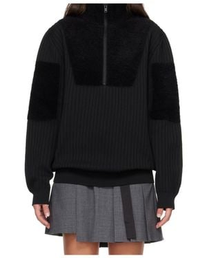 Y-3 Paneled Half-Zip Knitted Sweater - Black