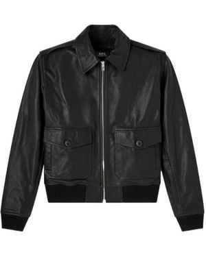 A.P.C. Long-Sleeve Leather Jacket - Black