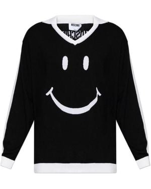Moschino X Smiley V-Neck Jumper - Black