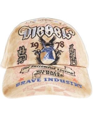 DIESEL C-Ritual Graphic Printed Distressed Baseball Cap - White