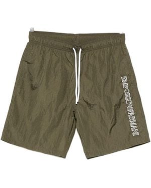 Emporio Armani Logo-Embroidered Drawstring Swim Shorts - Green