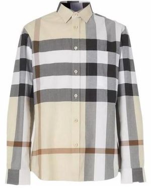 Burberry Check Single-Breasted Shirt - Gray