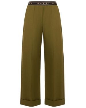 Marni Straight-Leg Logo Waistband Trousers - Green