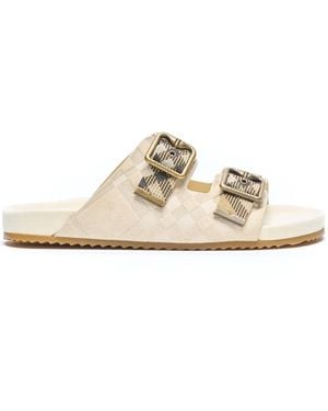 Burberry Double Buckle Checked Sandals - White