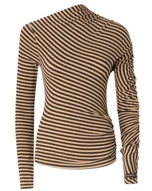 Pinko Striped Ruched-Detail Top - Brown
