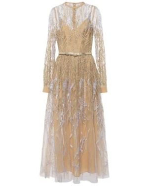 Elie Saab Embroidered Tulle Midi Dress - Natural