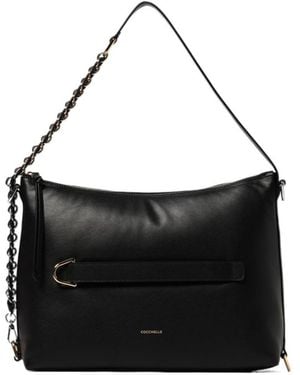 Coccinelle Logo Printed Zipped Shoulder Bag - Black