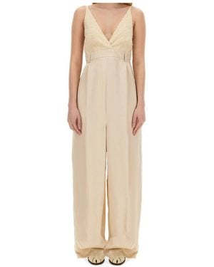 Alysi Tailored Wide Leg Jumpsuit - Natural