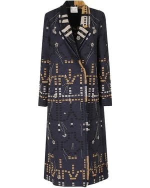 forte_forte Geometric-Pattern Jacket With Fringed Edges - Black