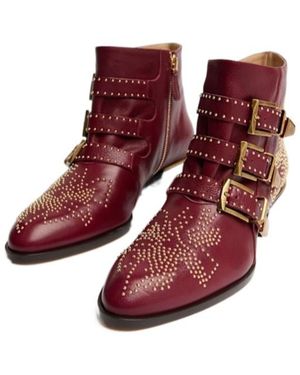 Chloé Susan Leather Ankle Boots - Red