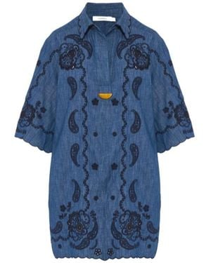 Zimmermann Embroidered Denim Mini Dress - Blue