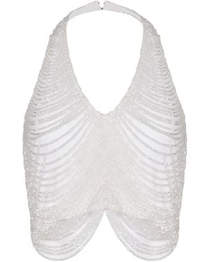 GIUSEPPE DI MORABITO Rhinestone Fringe Top - White