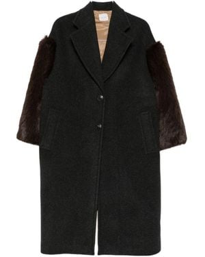 Alysi Furspliced Lapel Long Wool Coat - Black