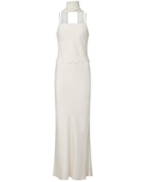 Posse Cove Tulle-Trimmed Silk-Blend Satin Maxi Dress - White