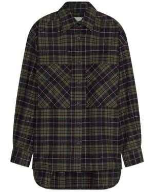 Closed Check-Pattern Oversized Shirt - Black