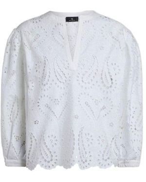 Etro V-Neck Openwork Top - White