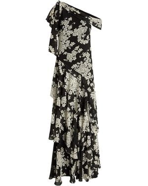 Ralph Lauren Floral Georgette One-Shoulder Gown - Black