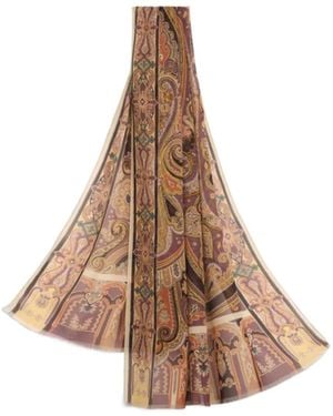 Etro Placed Printed Satin Scarf - Brown
